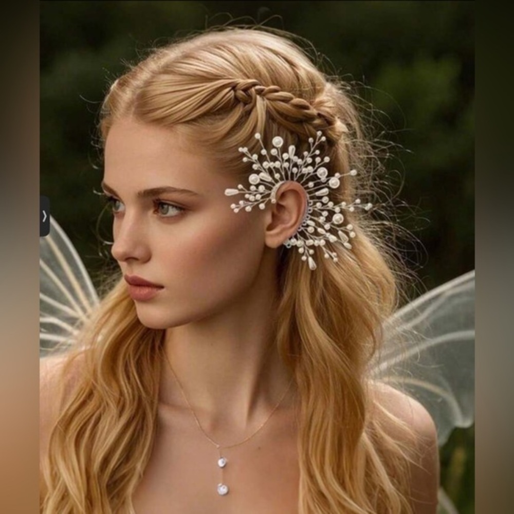 ✨NEW✨ Elegant White Floral Pearl Statement Ear Cuff wedding prom